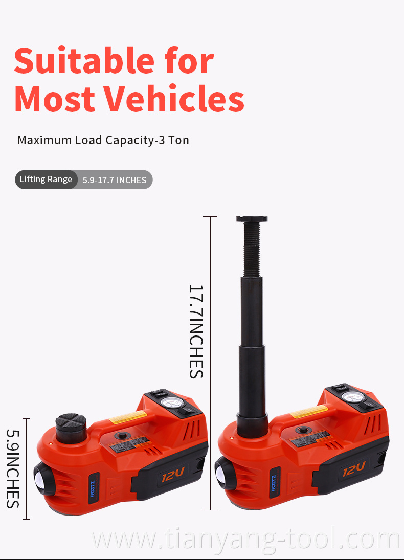 Hot Sale Portable 3T DC12V Mini CE ISO Long Stroke Car Electric Hydraulic lifting Jack and Electric Impact Wrench Quick Repair